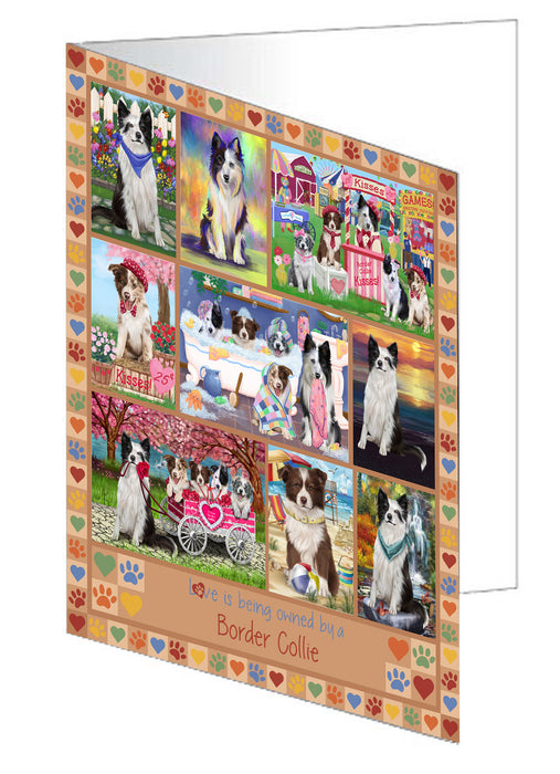 Love is Being Owned Border Collie Dog Beige Handmade Artwork Assorted Pets Greeting Cards and Note Cards with Envelopes for All Occasions and Holiday Seasons GCD77228