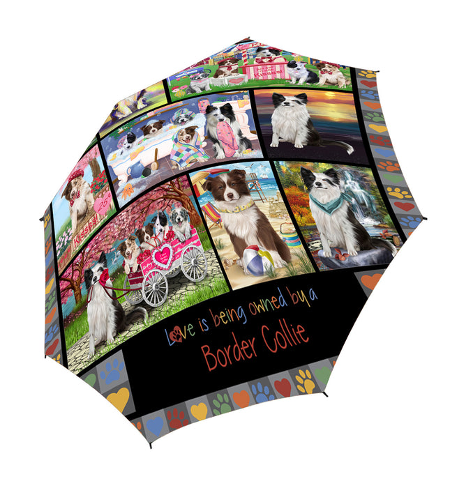 Love is Being Owned Border Collie Dog Grey Semi-Automatic Foldable Umbrella
