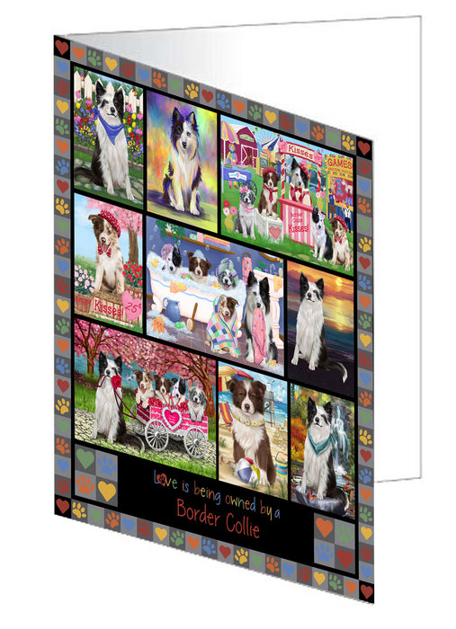 Love is Being Owned Border Collie Dog Grey Handmade Artwork Assorted Pets Greeting Cards and Note Cards with Envelopes for All Occasions and Holiday Seasons GCD77231