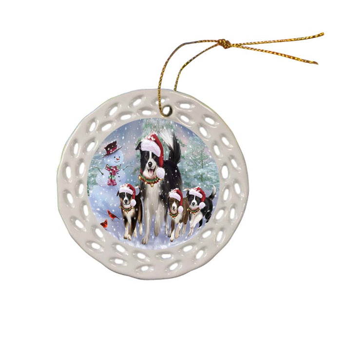 Christmas Running Family Border Collies Dog Ceramic Doily Ornament DPOR55820