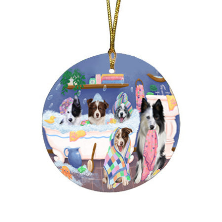 Rub A Dub Dogs In A Tub Border Collies Dog Round Flat Christmas Ornament RFPOR57126