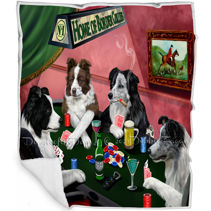 Home of Border Collie 4 Dogs Playing Poker Blanket