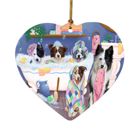 Rub A Dub Dogs In A Tub Border Collies Dog Heart Christmas Ornament HPOR57126