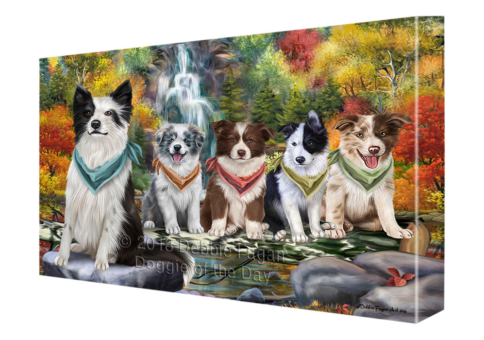 Scenic Waterfall Border Collies Dog Canvas Wall Art CVS63097