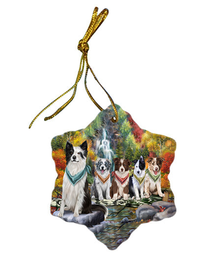 Scenic Waterfall Border Collies Dog Star Porcelain Ornament SPOR49697