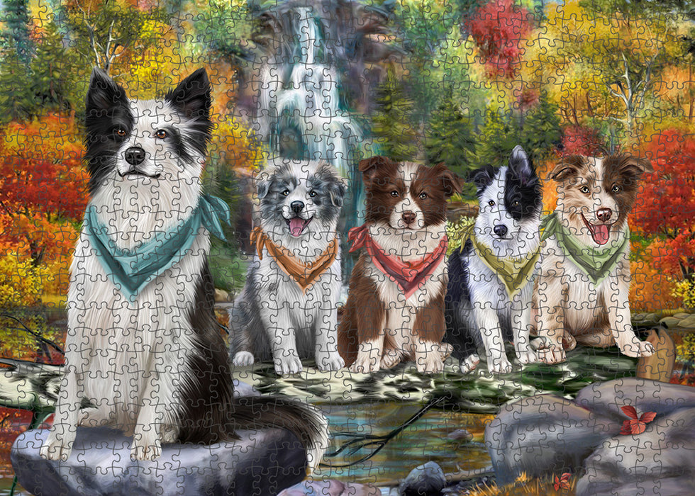Scenic Waterfall Border Collies Dog Puzzle with Photo Tin PUZL52821