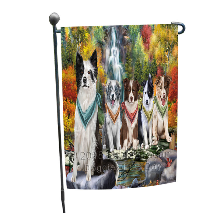 Scenic Waterfall Border Collies Dog Garden Flag GFLG49534