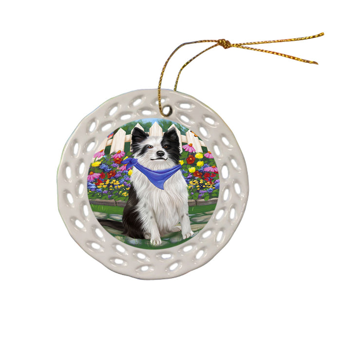 Spring Floral Border Collie Dog Ceramic Doily Ornament DPOR49798