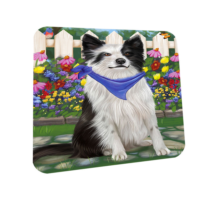 Spring Floral Border Collie Dog Coasters Set of 4 CST49757
