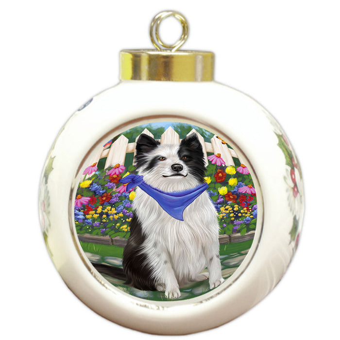Spring Floral Border Collie Dog Round Ball Christmas Ornament RBPOR49798