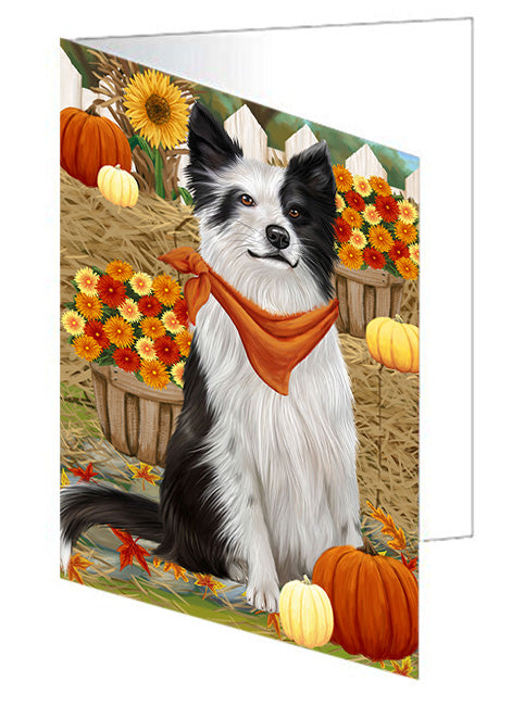 Fall Autumn Greeting Border Collie Dog with Pumpkins Handmade Artwork Assorted Pets Greeting Cards and Note Cards with Envelopes for All Occasions and Holiday Seasons GCD56102