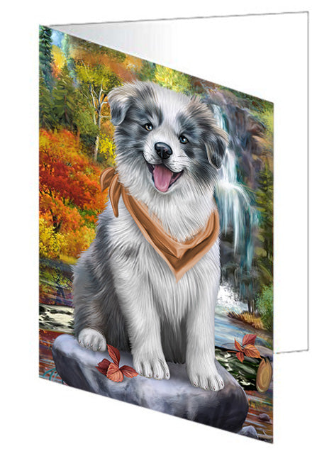 Scenic Waterfall Border Collie Dog Handmade Artwork Assorted Pets Greeting Cards and Note Cards with Envelopes for All Occasions and Holiday Seasons GCD53147