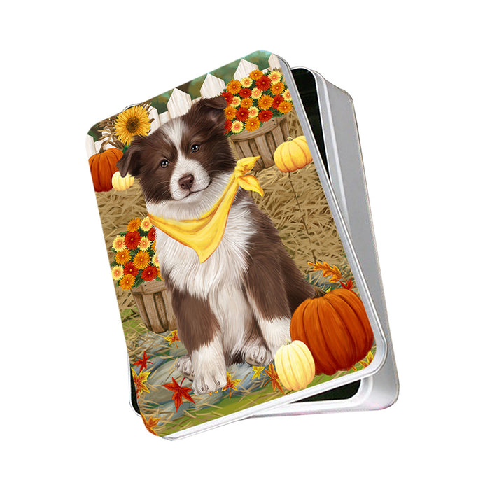 Fall Autumn Greeting Border Collie Dog with Pumpkins Photo Storage Tin PITN50692