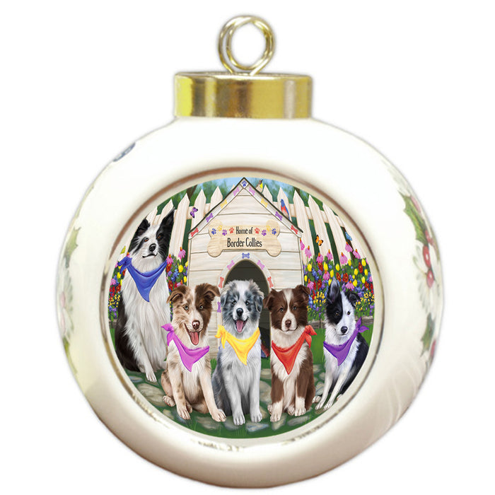 Spring Dog House Border Collies Dog Round Ball Christmas Ornament RBPOR49799