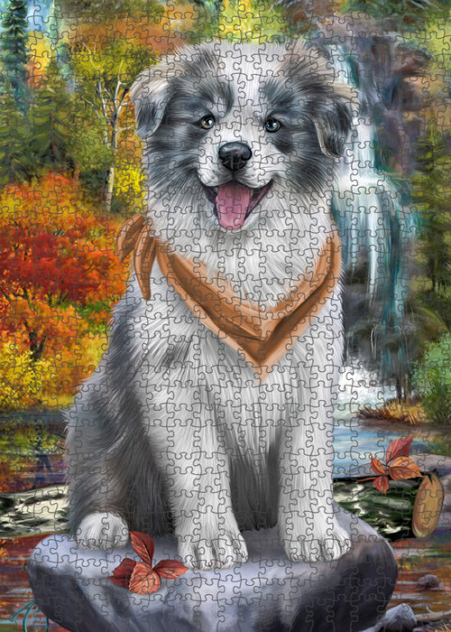 Scenic Waterfall Border Collie Dog Puzzle with Photo Tin PUZL52824
