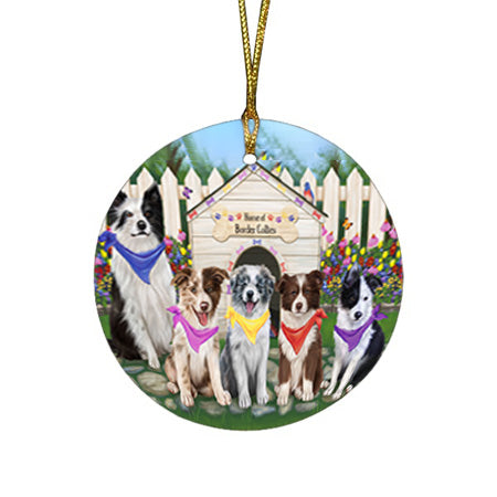 Spring Dog House Border Collies Dog Round Flat Christmas Ornament RFPOR49790