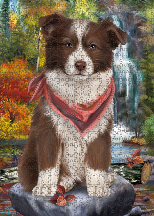 Scenic Waterfall Border Collie Dog Puzzle with Photo Tin PUZL52827