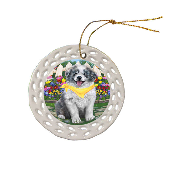 Spring Floral Border Collie Dog Ceramic Doily Ornament DPOR49800
