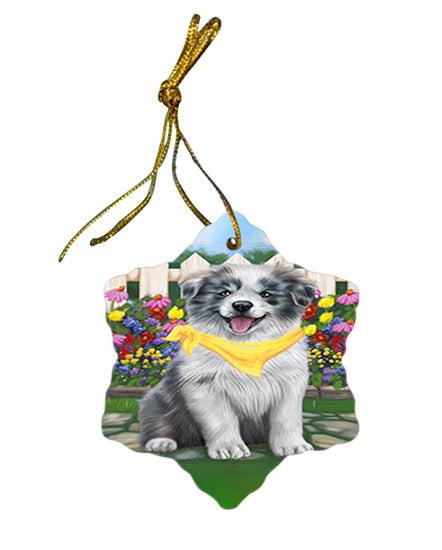 Spring Floral Border Collie Dog Star Porcelain Ornament SPOR49792
