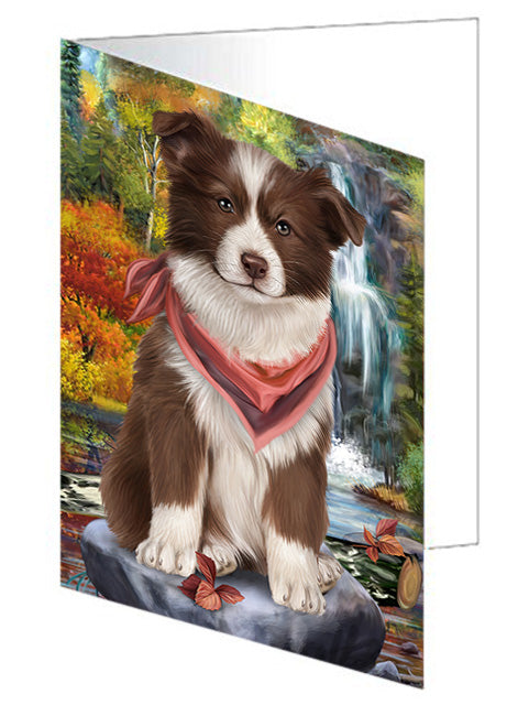 Scenic Waterfall Border Collie Dog Handmade Artwork Assorted Pets Greeting Cards and Note Cards with Envelopes for All Occasions and Holiday Seasons GCD53150