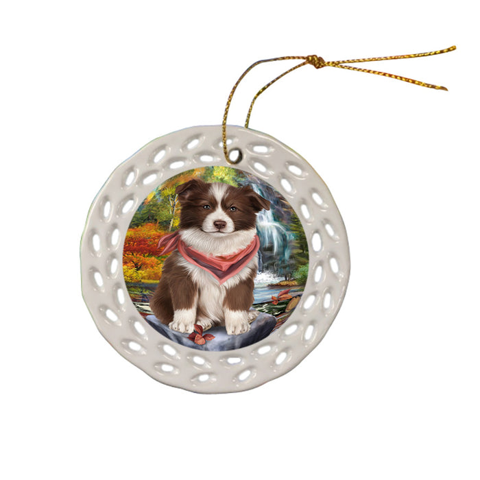 Scenic Waterfall Border Collie Dog Ceramic Doily Ornament DPOR49707
