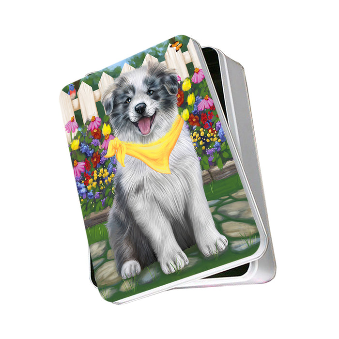 Spring Floral Border Collie Dog Photo Storage Tin PITN49800