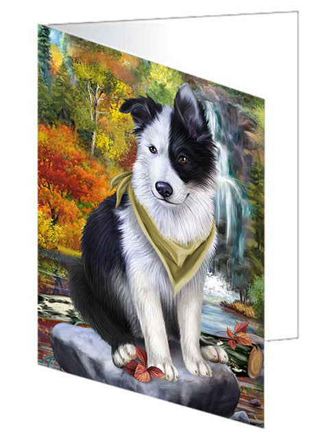 Scenic Waterfall Border Collie Dog Handmade Artwork Assorted Pets Greeting Cards and Note Cards with Envelopes for All Occasions and Holiday Seasons GCD53153
