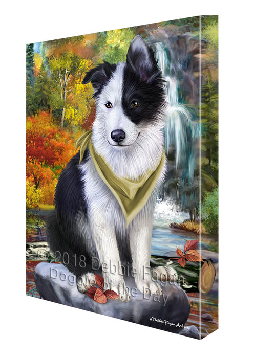Scenic Waterfall Border Collie Dog Canvas Wall Art CVS63124