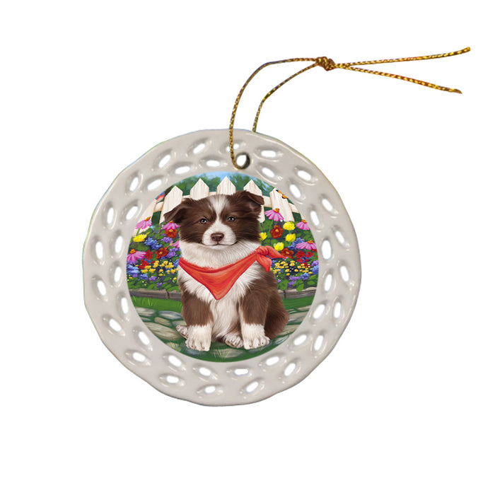 Spring Floral Border Collie Dog Ceramic Doily Ornament DPOR49801