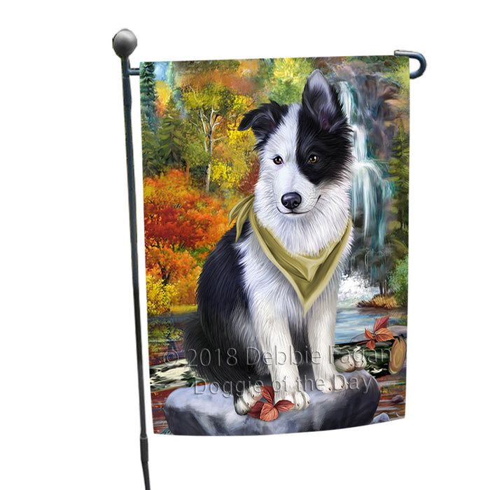 Scenic Waterfall Border Collie Dog Garden Flag GFLG49537