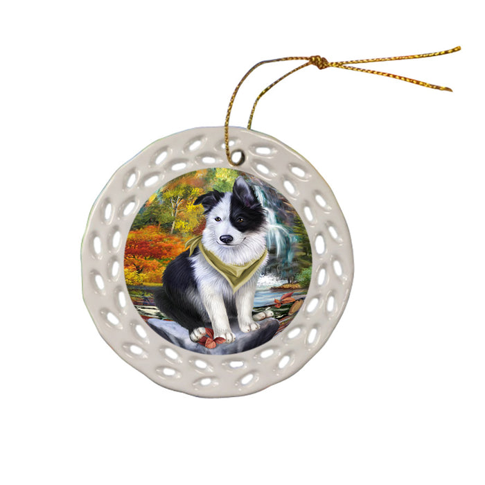 Scenic Waterfall Border Collie Dog Ceramic Doily Ornament DPOR49708
