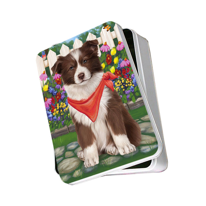 Spring Floral Border Collie Dog Photo Storage Tin PITN49801