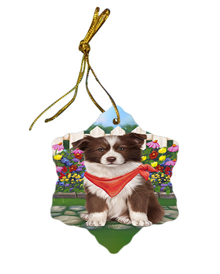 Spring Floral Border Collie Dog Star Porcelain Ornament SPOR49793