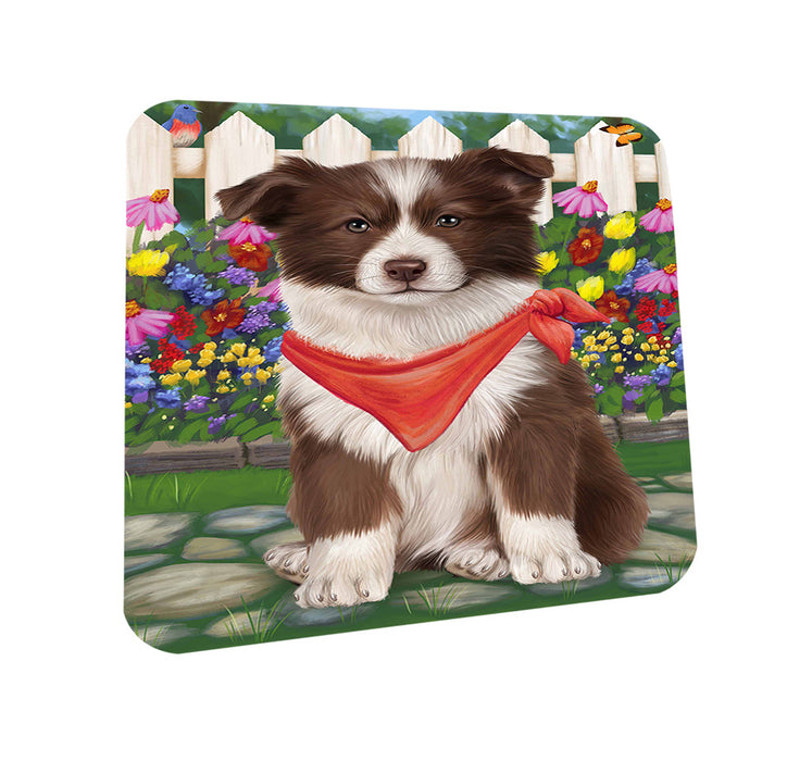Spring Floral Border Collie Dog Coasters Set of 4 CST49760