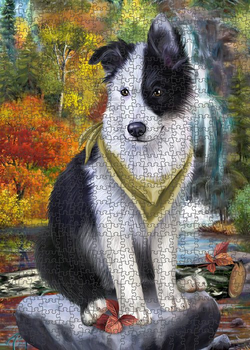 Scenic Waterfall Border Collie Dog Puzzle with Photo Tin PUZL52830