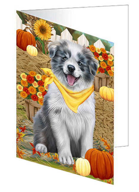 Fall Autumn Greeting Border Collie Dog with Pumpkins Handmade Artwork Assorted Pets Greeting Cards and Note Cards with Envelopes for All Occasions and Holiday Seasons GCD56111