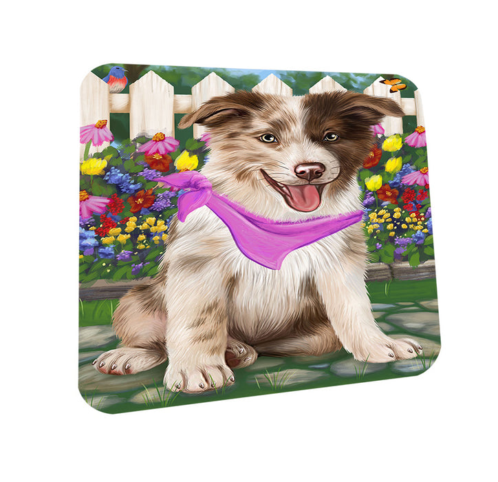 Spring Floral Border Collie Dog Coasters Set of 4 CST49761