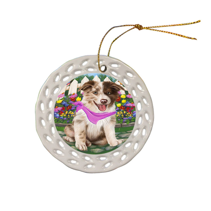 Spring Floral Border Collie Dog Ceramic Doily Ornament DPOR49802