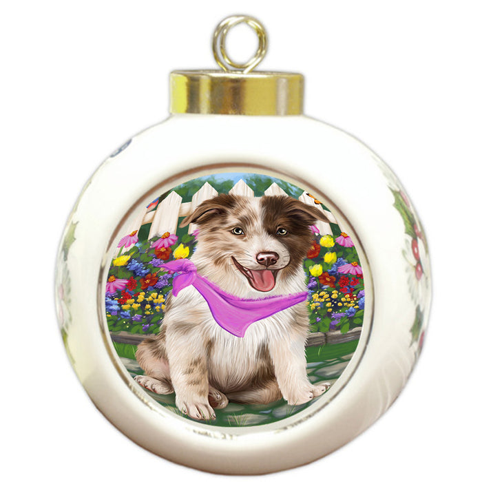 Spring Floral Border Collie Dog Round Ball Christmas Ornament RBPOR49802