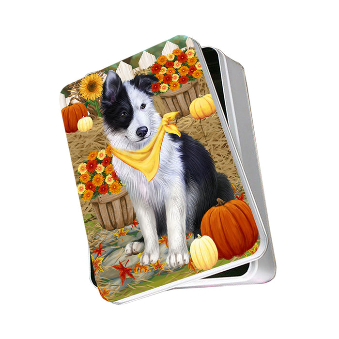 Fall Autumn Greeting Border Collie Dog with Pumpkins Photo Storage Tin PITN50695