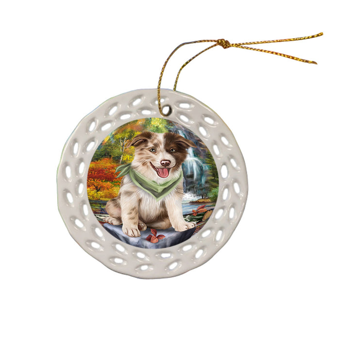 Scenic Waterfall Border Collie Dog Ceramic Doily Ornament DPOR49709
