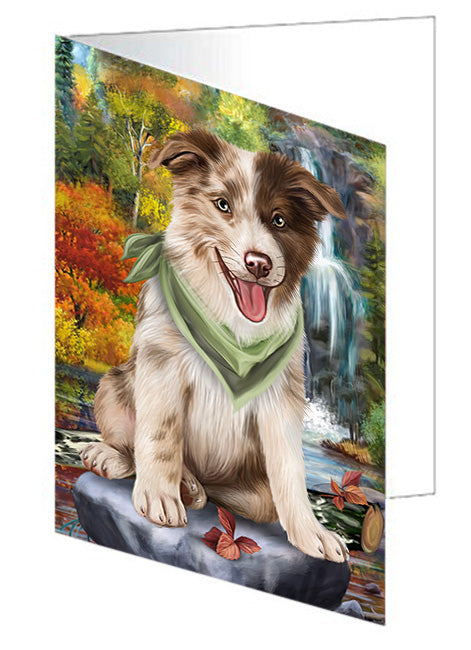 Scenic Waterfall Border Collie Dog Handmade Artwork Assorted Pets Greeting Cards and Note Cards with Envelopes for All Occasions and Holiday Seasons GCD53156