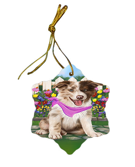 Spring Floral Border Collie Dog Star Porcelain Ornament SPOR49794