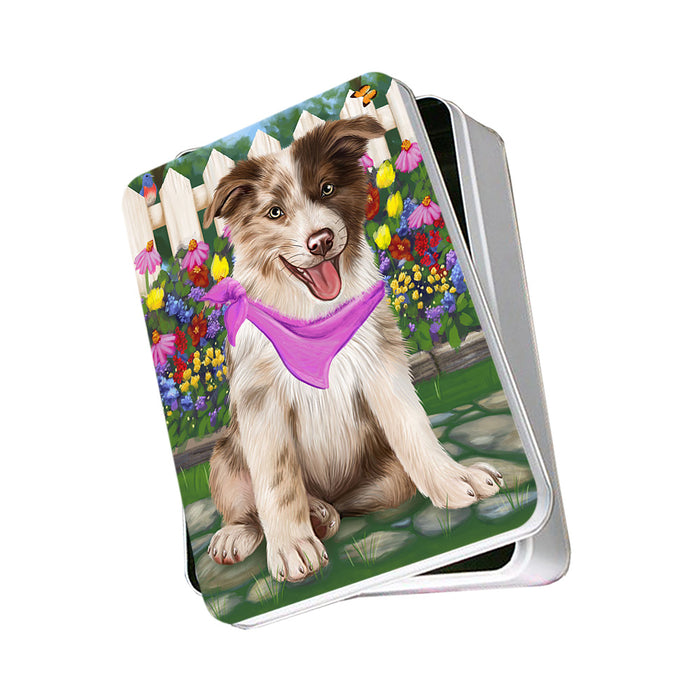 Spring Floral Border Collie Dog Photo Storage Tin PITN49802