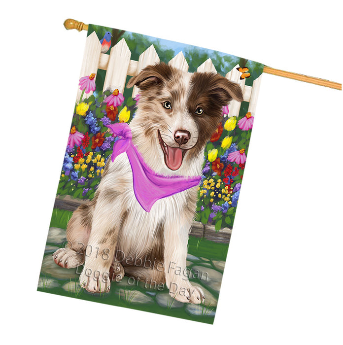 Spring Floral Border Collie Dog House Flag FLG49767
