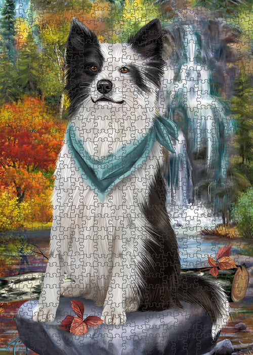 Scenic Waterfall Border Collie Dog Puzzle with Photo Tin PUZL52836