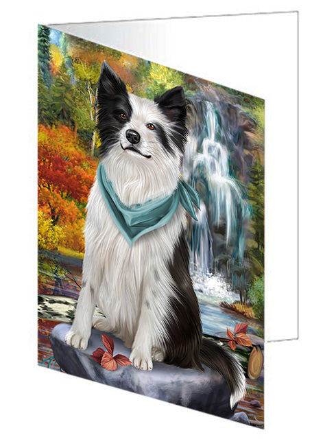 Scenic Waterfall Border Collie Dog Handmade Artwork Assorted Pets Greeting Cards and Note Cards with Envelopes for All Occasions and Holiday Seasons GCD53159