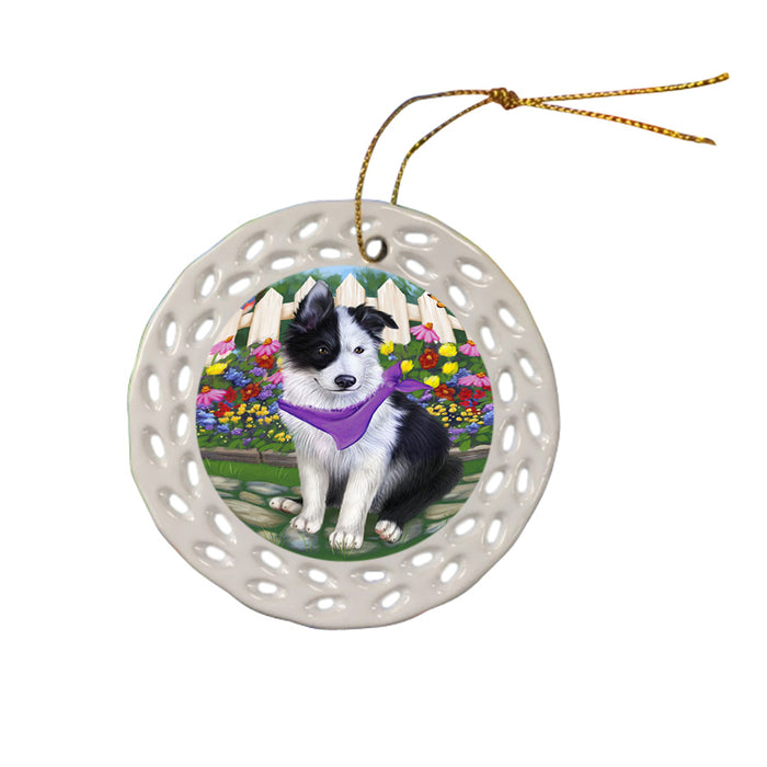 Spring Floral Border Collie Dog Ceramic Doily Ornament DPOR49803