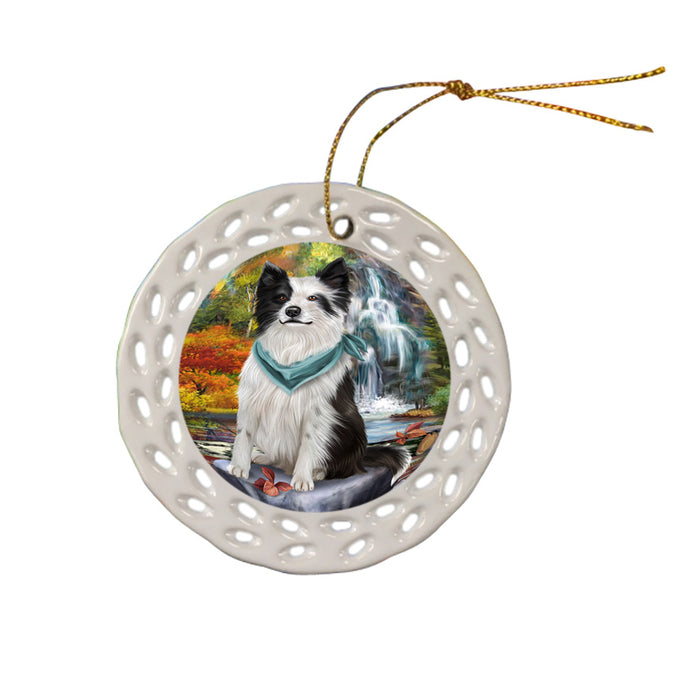Scenic Waterfall Border Collie Dog Ceramic Doily Ornament DPOR49710