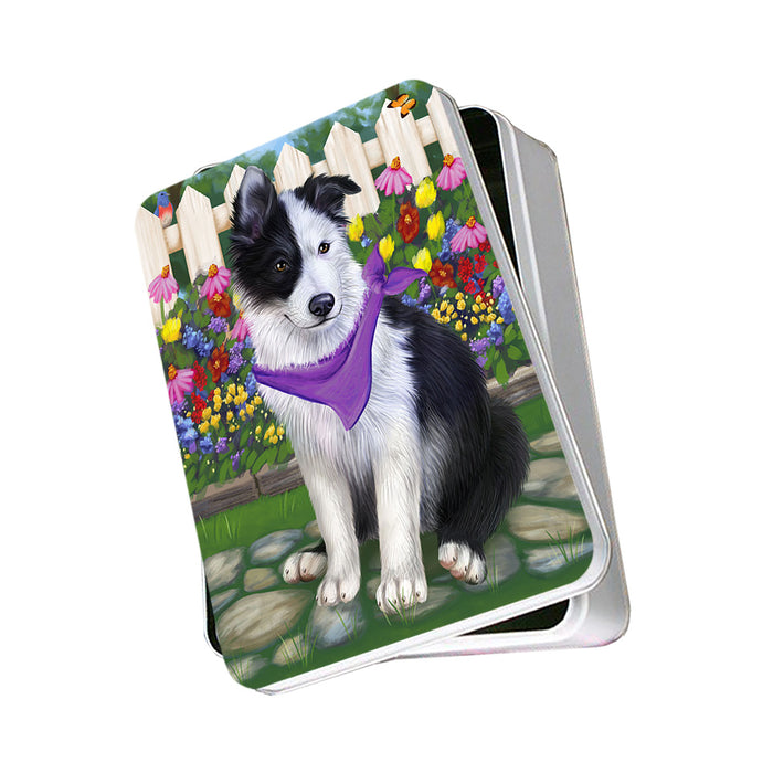 Spring Floral Border Collie Dog Photo Storage Tin PITN49803